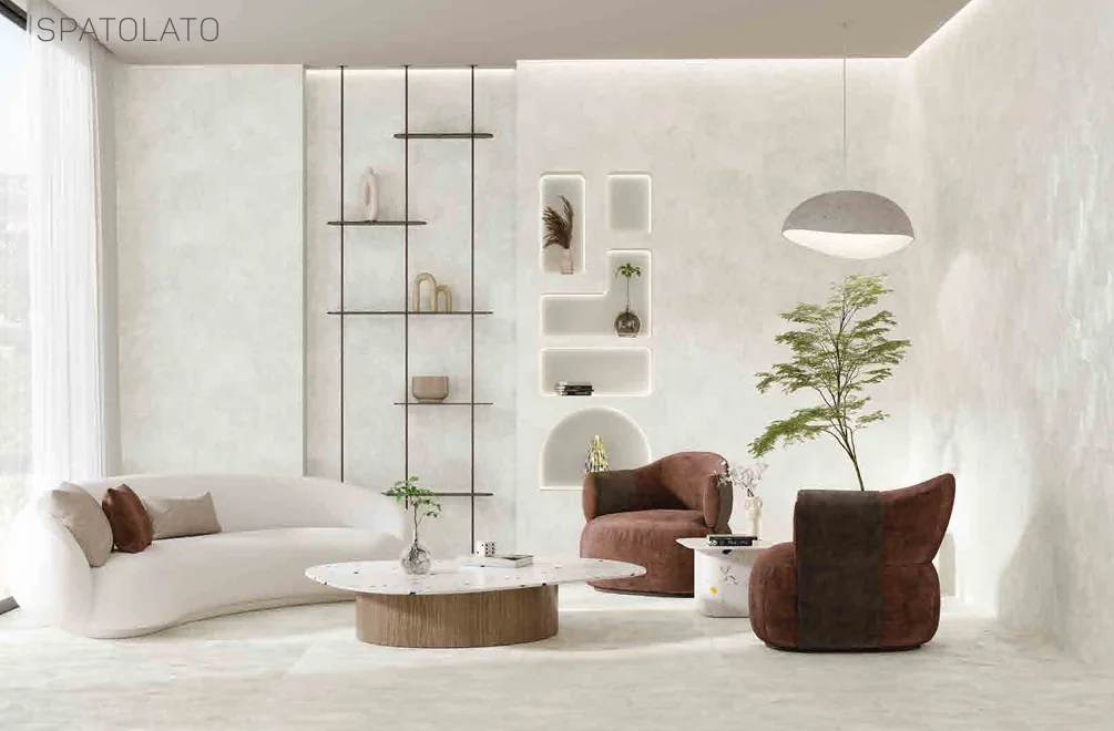 Porcelánico Fábrica Aparici en living claro